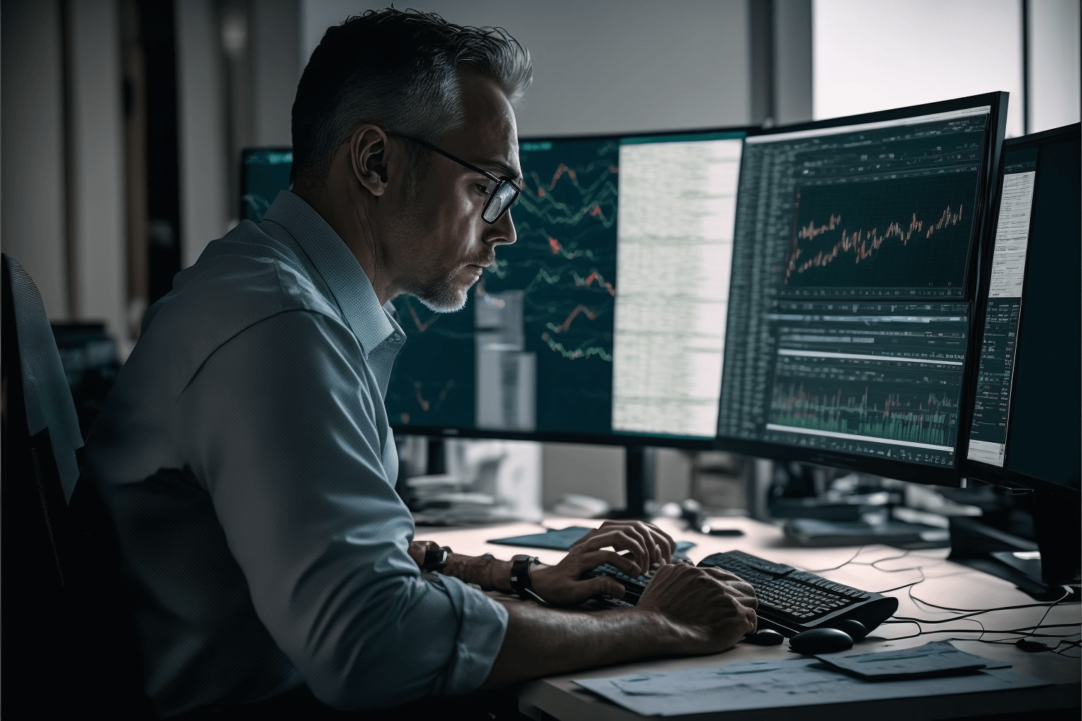 Guy looking at keyboard