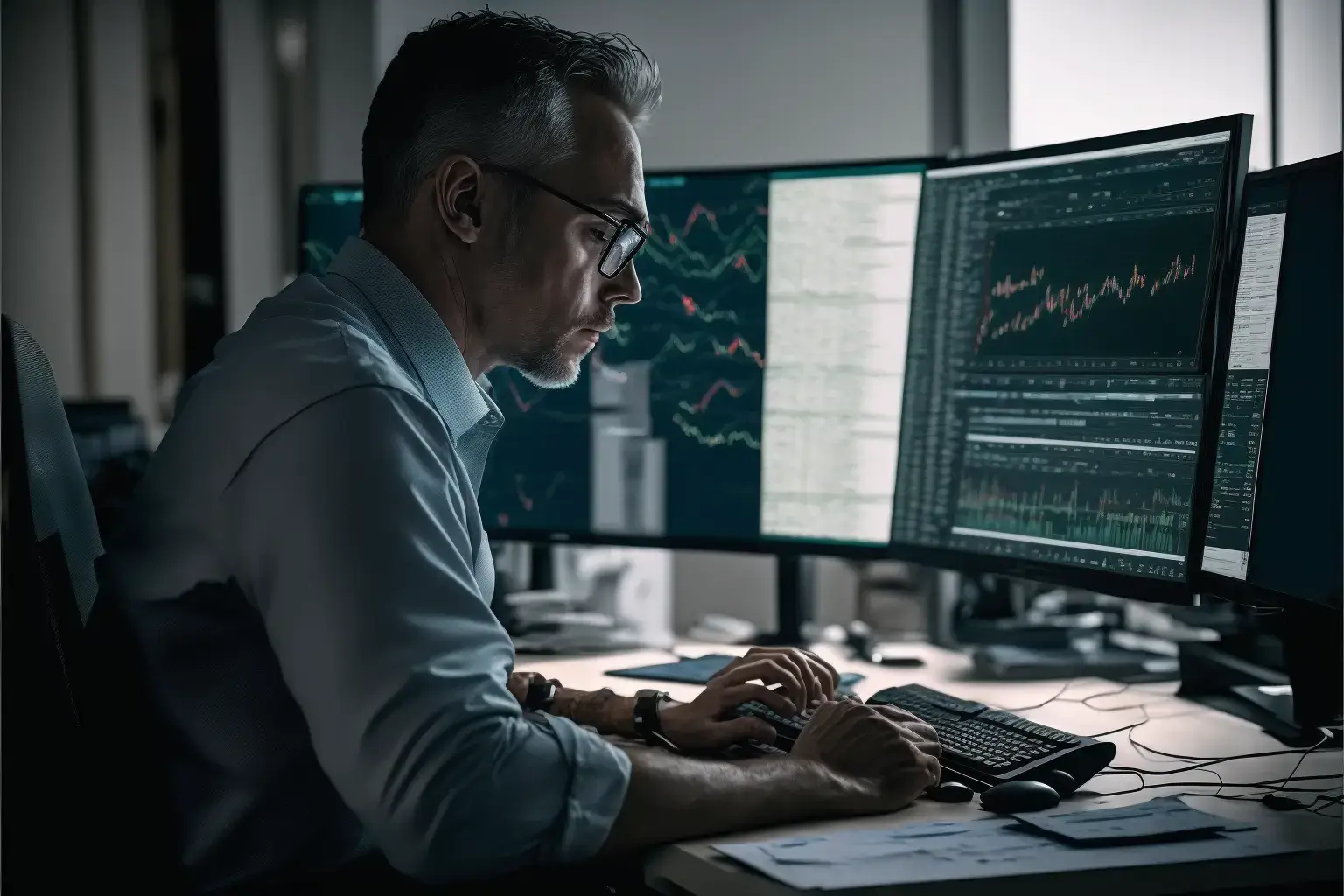 Guy looking at keyboard